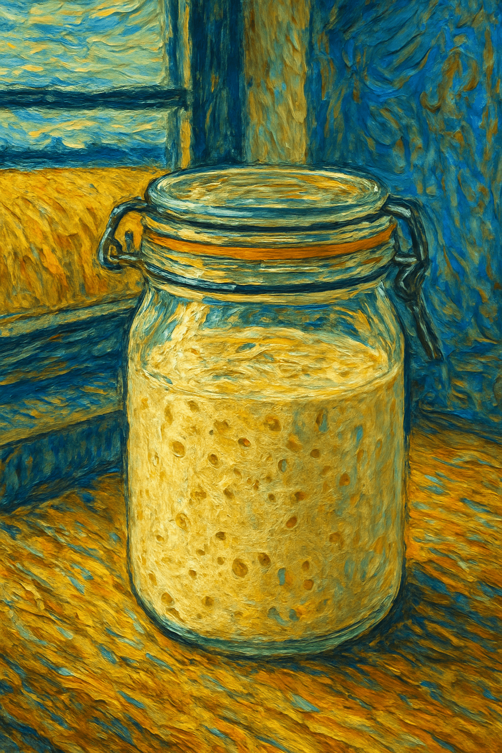 sourdough starter in a weck jar in a van gogh style